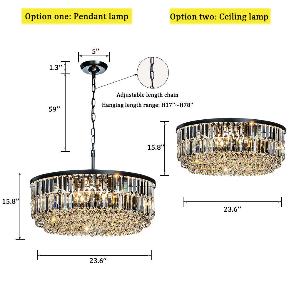OpenBox 5 Lights 24" Traditional Matte Black Chandelier With Clear Crystal Accents