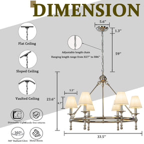OpenBox Vintage Nickel Chandelier 6-Light Classic Pendant Fixture Elegant Interior Lighting With White Shades