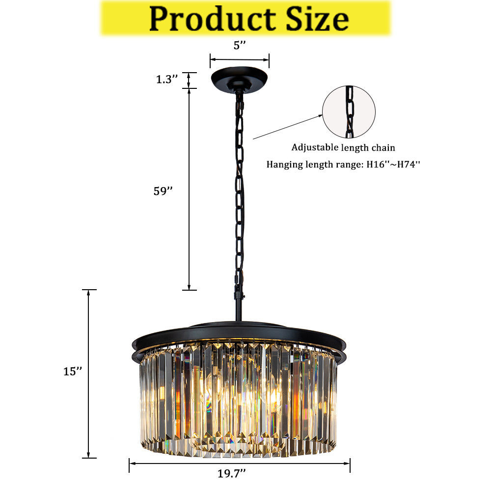 OpenBox 9-Lights Modern 20" Matte Black 2-Tier Round Fringe Crystal Chandelier