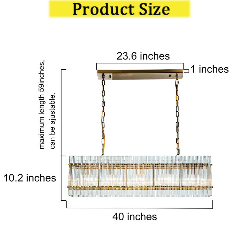 OpenBox 38'' 5-Light Modern Antique Gold Rectangular Dining Chandelier With Fluted Glass Panel Shade