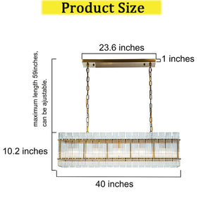 OpenBox 38'' 5-Light Modern Antique Gold Rectangular Dining Chandelier With Fluted Glass Panel Shade