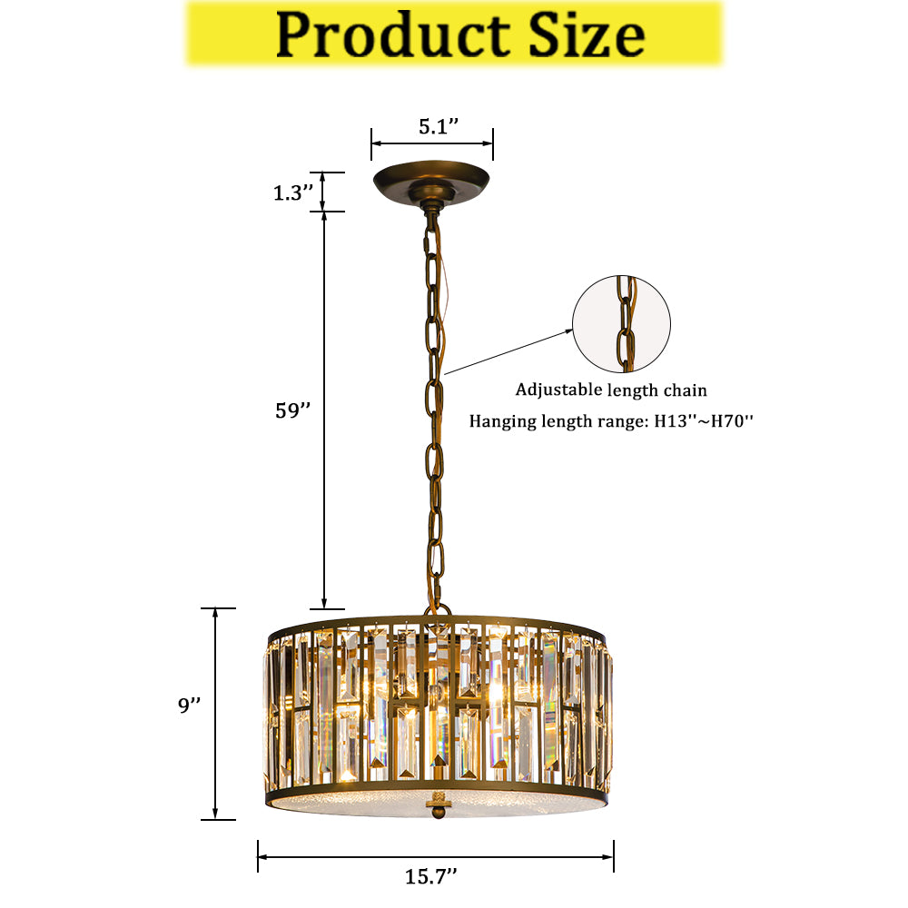 OpenBox 4 Light  Modern and Contemporary Gold Lantern Drum Chandelier With Crystal Accents