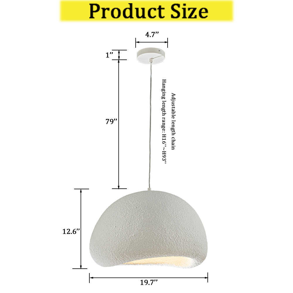 1 Lights W20in Modern Dome Pendant Light Single Modern White Chandelier for Dining Room Industrial Concrete Shade Hanging Light