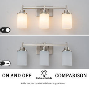 Modern 3-Light Bathroom Vanity Light, Brushed Nickel Wall Sconce with Opal Glass Shades 22 in. Wall Mounted Fixture for Mirror, Bathroom, Hallway