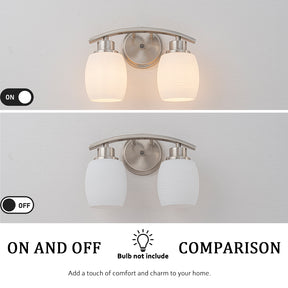 Modern Contemporary 2-Light Bathroom Vanity Light Satin Nickel Wall Sconce with Textured Opal Glass Shades 12-Inch Wall Mounted Fixture for Mirror Hallway