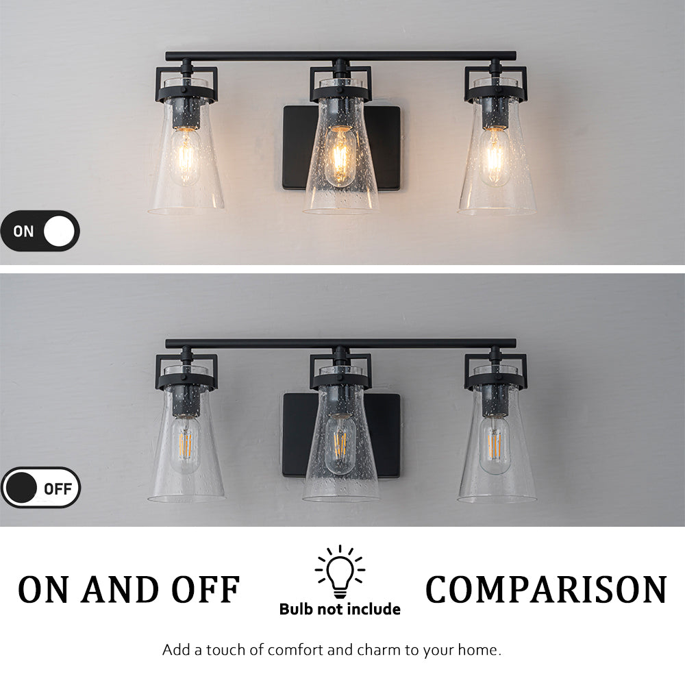 Modern Transitional 3-Light Vanity Wall Sconce in Dark Brown with Clear Bubble Glass Shades for Mirror, Bathroom or Hallway