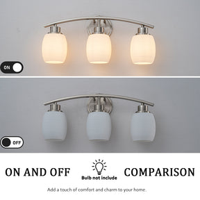 Modern Contemporary 3-Light Bathroom Vanity Light Satin Nickel Wall Sconce with Textured Opal Glass Shades 20-Inch Wall Mounted Fixture for Mirror Hallway