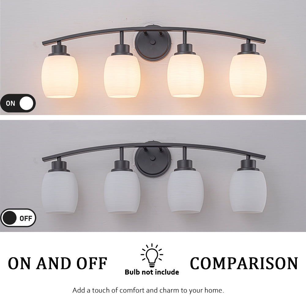 28-in Modern Contemporary  4-Light Bathroom Vanity Light Bath Bar Dark Brown Wall Sconce with Textured Opal Glass Shades for Mirror Hallway