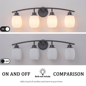 28-in Modern Contemporary  4-Light Bathroom Vanity Light Bath Bar Dark Brown Wall Sconce with Textured Opal Glass Shades for Mirror Hallway