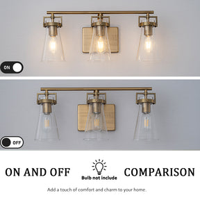 Modern Transitional 3-Light Vanity Wall Sconce in Brushed Brass with Clear Bubble Glass Shades for Mirror, Bathroom or Hallway