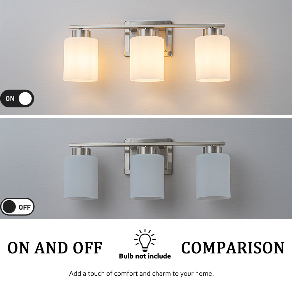 Modern Contemporary 3-Light Bathroom Vanity Light Satin Nickel Wall Sconce with Frosted Glass Shades 21-Inch Wall Mounted Fixture for Mirror Hallway