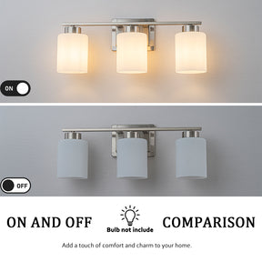 Modern Contemporary 3-Light Bathroom Vanity Light Satin Nickel Wall Sconce with Frosted Glass Shades 21-Inch Wall Mounted Fixture for Mirror Hallway