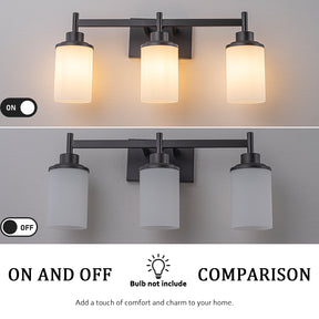 Modern 3-Light Bathroom Vanity Light, Dark Brown Wall Sconce with Opal Glass Shades 22 in. Wall Mounted Fixture for Mirror, Bathroom, Hallway