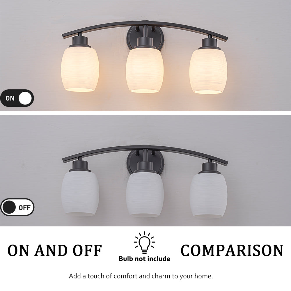 Modern Contemporary 3-Light Bathroom Vanity Light Dark Brown Wall Sconce with Textured Opal Glass Shades 20-Inch Wall Mounted Fixture for Mirror Hallway