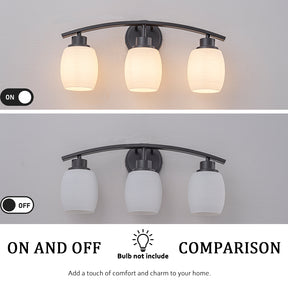Modern Contemporary 3-Light Bathroom Vanity Light Dark Brown Wall Sconce with Textured Opal Glass Shades 20-Inch Wall Mounted Fixture for Mirror Hallway