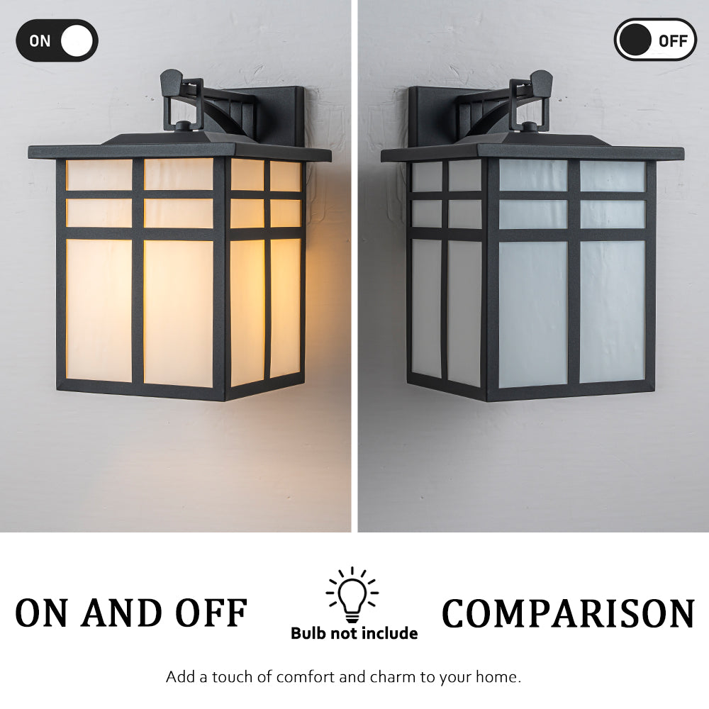 1-Light H13 in. Modern Farmhouse Black Outdoor Wall Lantern with Frosted Glass Exterior Wall Sconce for Porch Entryway Garage