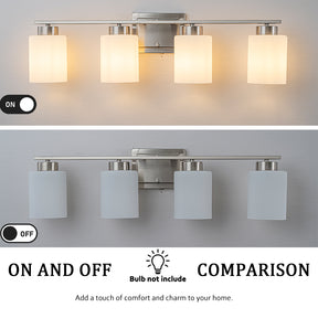 Modern Contemporary 4-Light Bathroom Vanity Light Satin Nickel Wall Sconce with Frosted Glass Shades 29-Inch Wall Mounted Fixture for Mirror Hallway