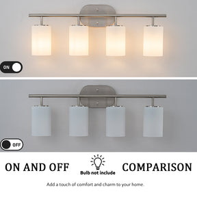 Modern Contemporary 28-Inch 4-Light Bathroom Vanity Wall Sconce with Satin Nickel Finish and Frosted Glass Shades for Bathroom, Laundry Room