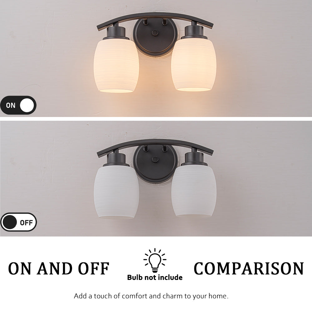 Modern Farmhouse 2-Light Bathroom Vanity Light Dark Brown Wall Sconce with Textured Opal Glass Shades 12-Inch Wall Mounted Fixture for Mirror Hallway