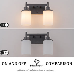 Modern Dark Brown 2-Light Vanity Wall Sconce with Opal Glass Shades Wall Mounted Fixture for Bathroom Mirror and Hallway