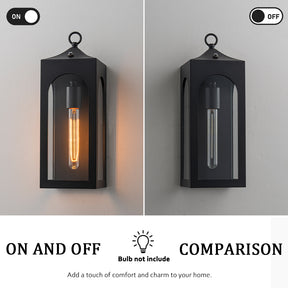 H16" 1-Light Unique/Statement Dusk to Dawn Outdoor Wall Light with Clear Glass Farmhouse Black Exterior Wall Sconce with Open Bottom Waterproof Porch Light Fixture for Garage