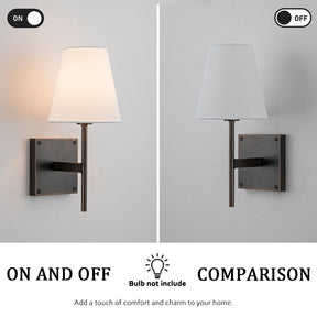 Classic Bronze 13'' Tall 1-Light Fabric Shade Wall Sconces Mondern White Linen Tapered Shade Sconce For Bathroom Mirror Hallway