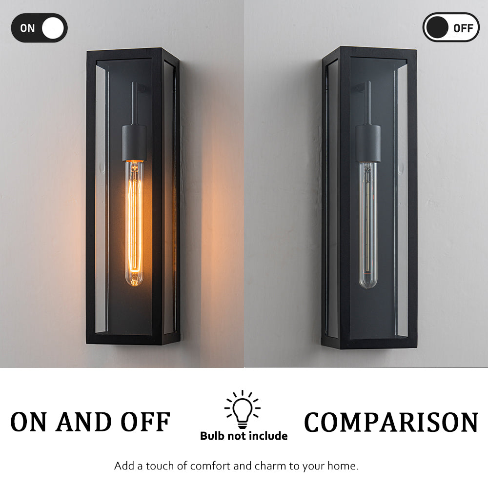 H18" 1-Light Modern Minimalist Black Outdoor Wall Lantern with Clear Glass Dusk to Dawn Outdoor Exterior Wall Light Open Bottom Wall Sconce for Porch Garage Entryway