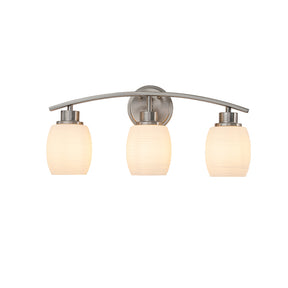 Modern Contemporary 3-Light Bathroom Vanity Light Satin Nickel Wall Sconce with Textured Opal Glass Shades 20-Inch Wall Mounted Fixture for Mirror Hallway