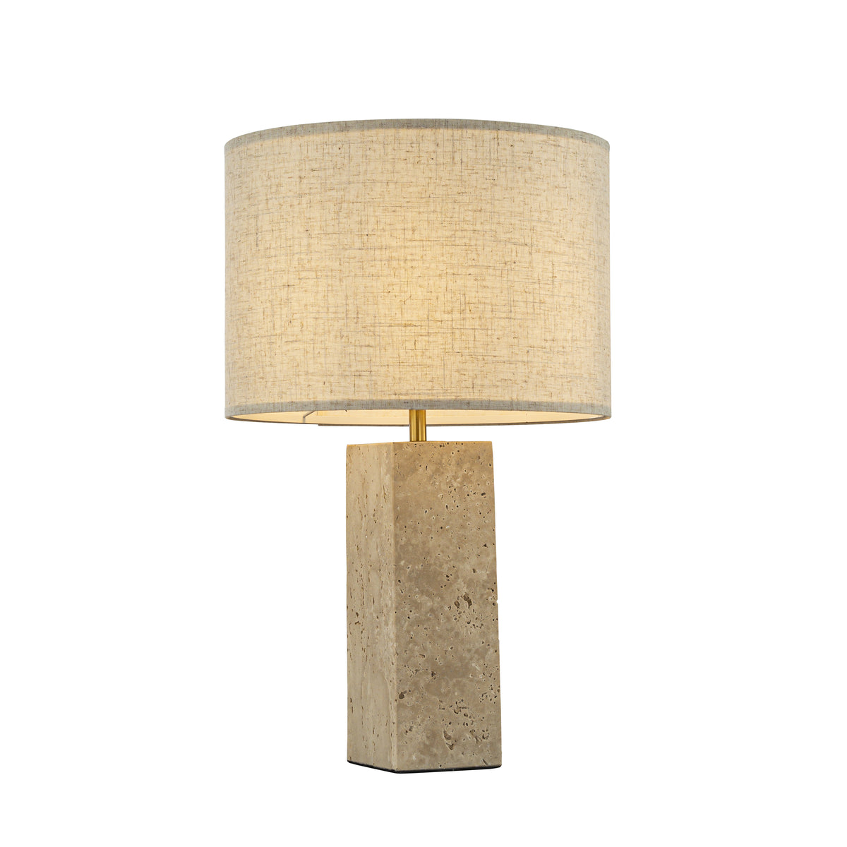 1-Light 22'' Modern Coastal  Natural Rectangular Travetine Table Lamp With Beige Linen Shade For Bedroom and Living Room