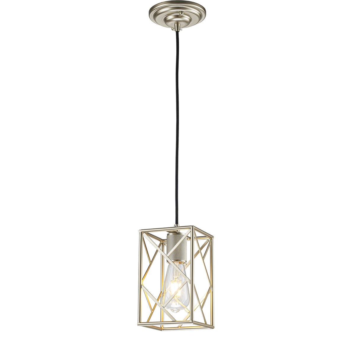 Modern Industrial Mini Square Cage Pendant Light with Wrought Iron Accents in Antique Silver