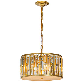 Mid-Century Modern Drum Chandelier with Crystals in Matte Gold