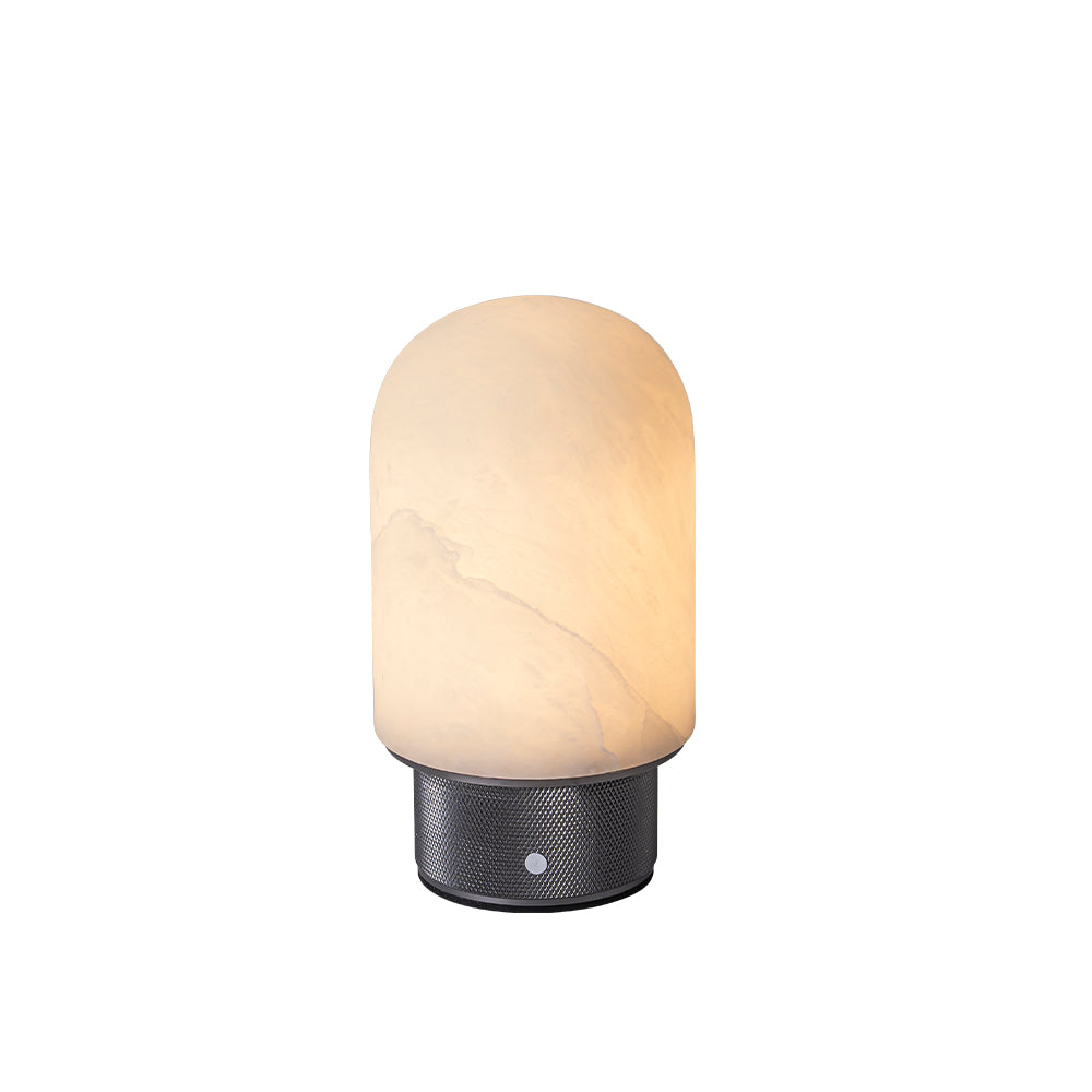 Natural Spanish Alabaster Cordless Rechargeable Dome Table Lamp with 3-Level Dimmable Flicker-Free LED and Long-Lasting Battery Bedside Lamp