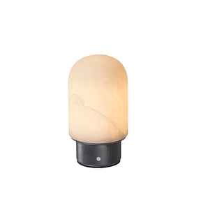 Natural Spanish Alabaster Cordless Rechargeable Dome Table Lamp with 3-Level Dimmable Flicker-Free LED and Long-Lasting Battery Bedside Lamp