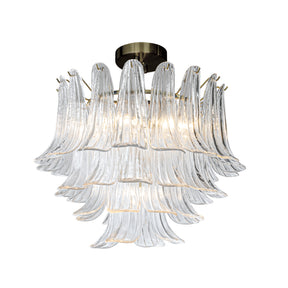 W24 in 5-Light Vintage Mid-Century Modern Close to Ceiling Light 4-Tier Clear Art Glass Glam Flush Mount Ceiling Light in Antique Bronze