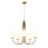5-Light 32'' Wide Mid-Century Modern Glass Globe Bubble Chandelier Vintage Sputnik Aged Brass Opal Glass Pendant Light For Living Room And Kitchen