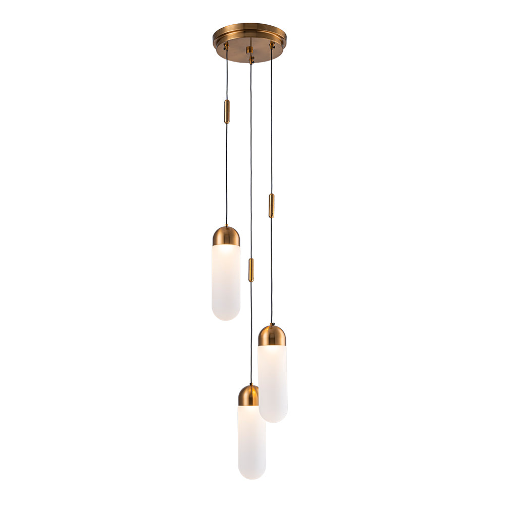 OpenBox 9" Modern 3-Light Seeded Glass Cluster Integrated LED Pendant In Antique Gold Round Ceiling Lamp