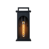 1-Light Modern 13 Inch Outdoor Wall Lantern Black Exterior Sconce with Clear Tempered Glass & Dusk-to-Dawn Sensor for Front Door Porch Light