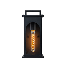 1-Light Modern 13 Inch Outdoor Wall Lantern Black Exterior Sconce with Clear Tempered Glass & Dusk-to-Dawn Sensor for Front Door Porch Light