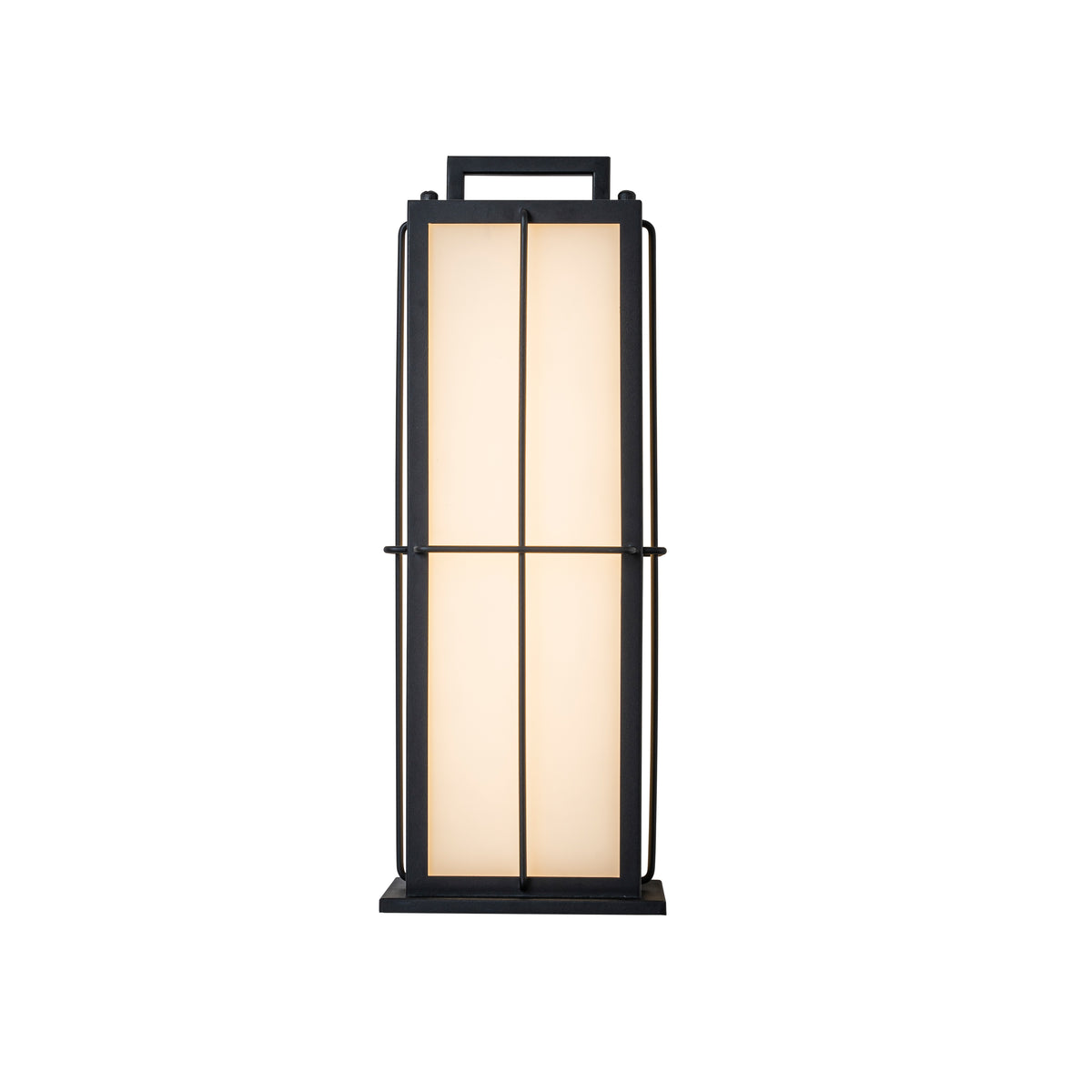 16 in. Black Outdoor Integrated 16W LED Wall Lantern with Frosted Panels and Dusk-to-Dawn Sensor for Porch & Garage