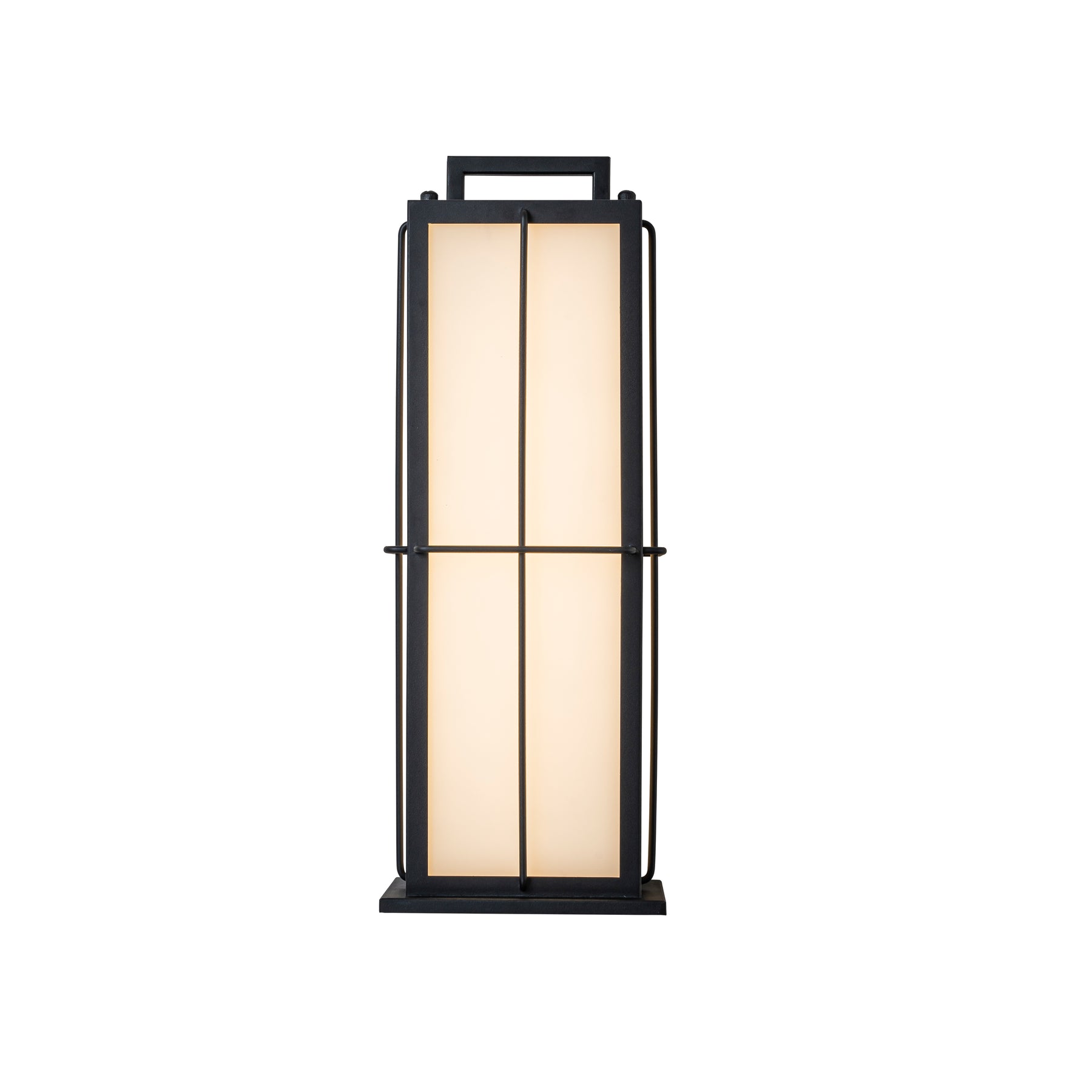 16 in. Black Outdoor Integrated 16W LED Wall Lantern with Frosted Panels and Dusk-to-Dawn Sensor for Porch & Garage