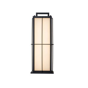 16 in. Black Outdoor Integrated 16W LED Wall Lantern with Frosted Panels and Dusk-to-Dawn Sensor for Porch & Garage