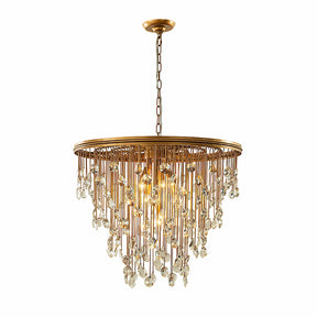 28” 7-Light Mid-Century Statement Crystal Chandelier Painted Brass Vintage Glam Pendant Light Adjustable Ceiling Fixture for Dining Room Living Room