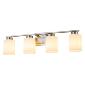 Modern Contemporary 4-Light Bathroom Vanity Light Satin Nickel Wall Sconce with Frosted Glass Shades 29-Inch Wall Mounted Fixture for Mirror Hallway