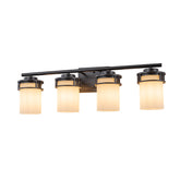 27-in Mid-century modern 4-Light Bathroom Vanity Light Bath Bar Dark Brown Wall Sconce with Frosted Glass Shades for Mirror Hallway