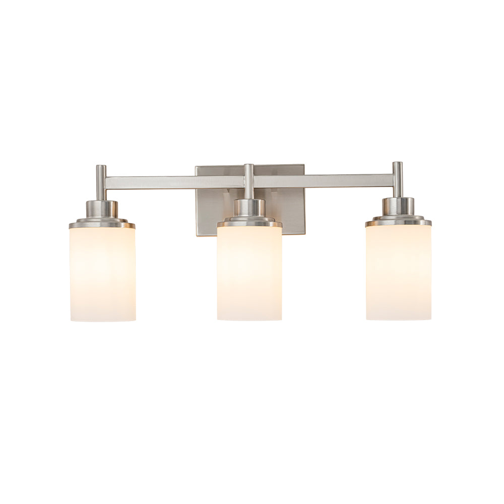 Modern 3-Light Bathroom Vanity Light, Brushed Nickel Wall Sconce with Opal Glass Shades 22 in. Wall Mounted Fixture for Mirror, Bathroom, Hallway