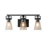 Modern Transitional 3-Light Vanity Wall Sconce in Dark Brown with Clear Bubble Glass Shades for Mirror, Bathroom or Hallway