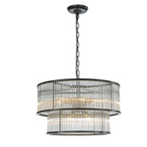 21'' Wide Modern Glam Black 10-Light 2-Tier Glass Drum Chandelier Contemporary Hanging Light For Living Room Dining Room