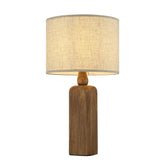 22''Farmhouse Traditional Natural Solid Wood Table Lamp with Beige Fabri Drum Shade for Bedroom Living Room