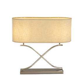 2-Light 24'' Modern Elegant Polished Nickel Minimalist Stainless Steel Table Lamp With Ivory Fabric Shade For Entryway Living Room Bedside