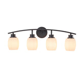 28-in Modern Contemporary  4-Light Bathroom Vanity Light Bath Bar Dark Brown Wall Sconce with Textured Opal Glass Shades for Mirror Hallway